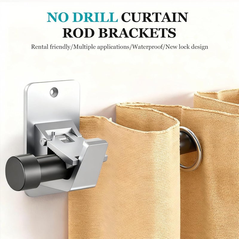 BMONATY Adhesive No Drill Curtain Rod Brackets - Heavy Duty 30LB Holders for Bathroom Bedroom Kitchen, Universal Damage-Free Window Rod Hooks with Nail-Free Installation (8PC Silver) - Image 3